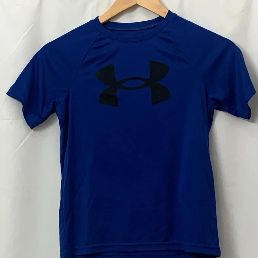 Boys Under Armour Short Sleeve‎ Blue Logo Shirt Size Small  EUC